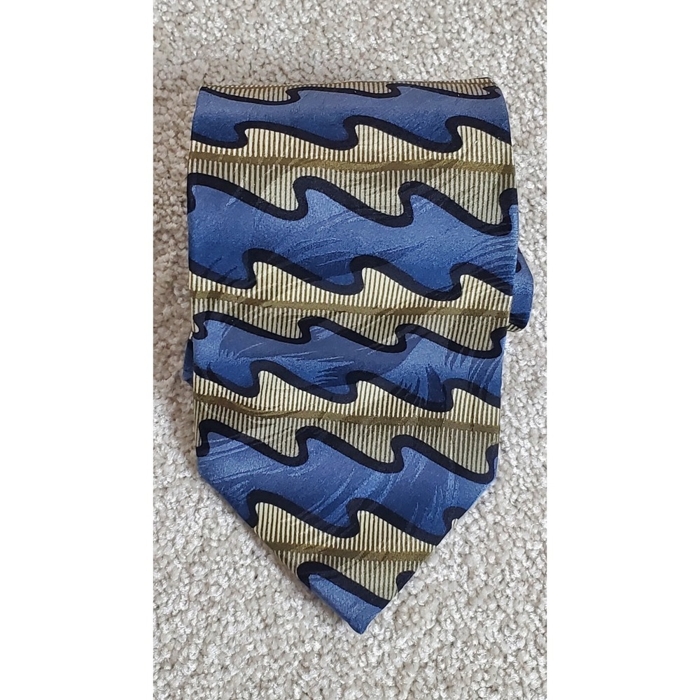 Cellini Neck Tie Men's Abstract Blue Green Black and Gold 100% Silk 59"